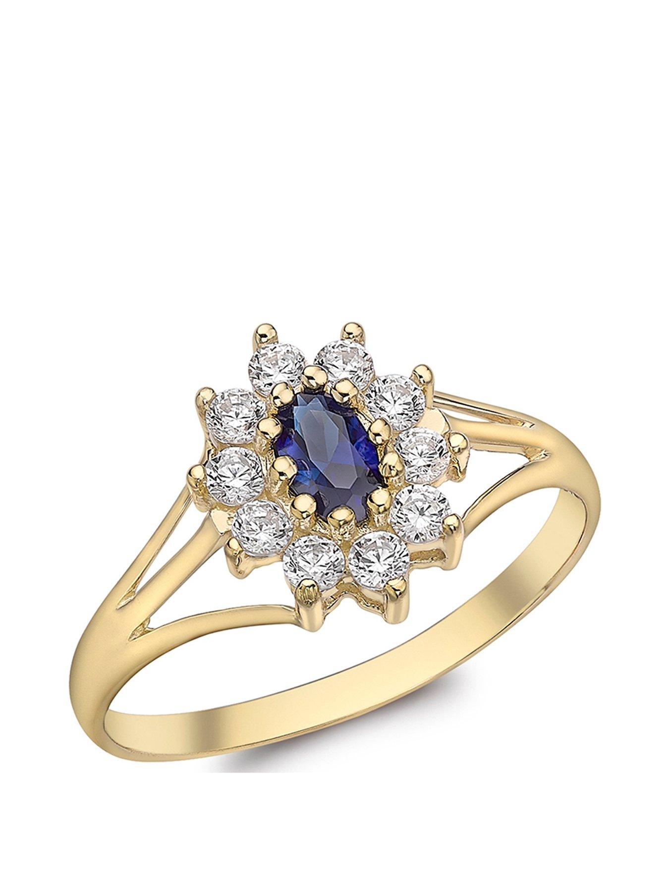 Product photograph of Love Gold 9ct Gold Blue Cubic Zirconia Cluster Ring With Cut-out Shoulder Detail from very.co.uk