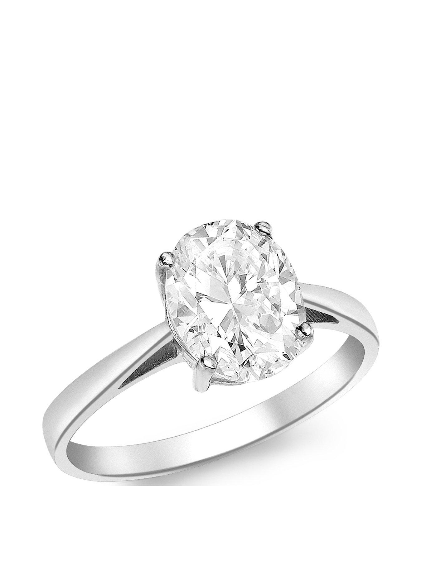 The Love Collection 9ct White Gold Cubic Zirconia Oval Solitaire Ring