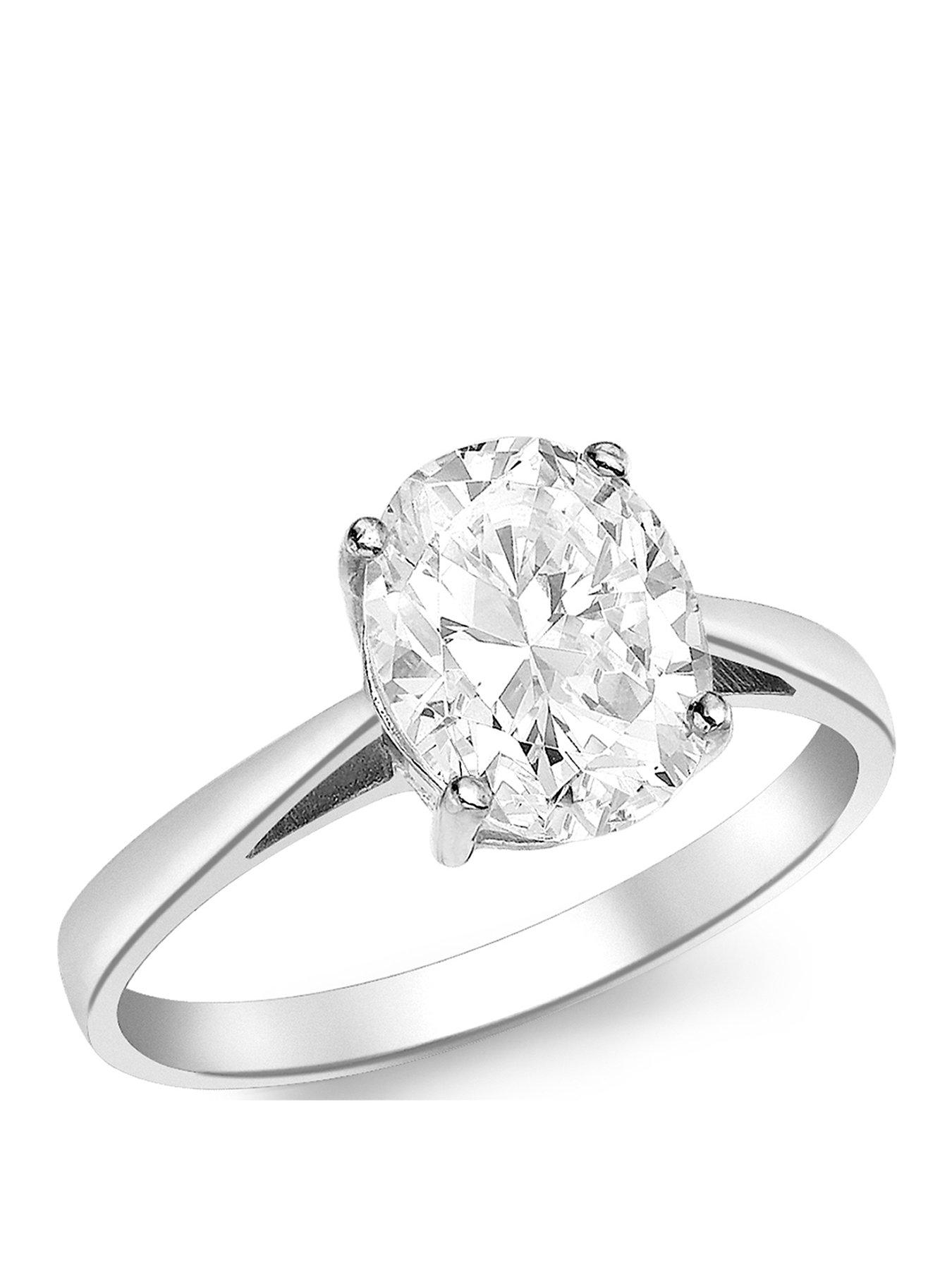 The Love Collection 9ct White Gold Cubic Zirconia Oval Solitaire Ring
