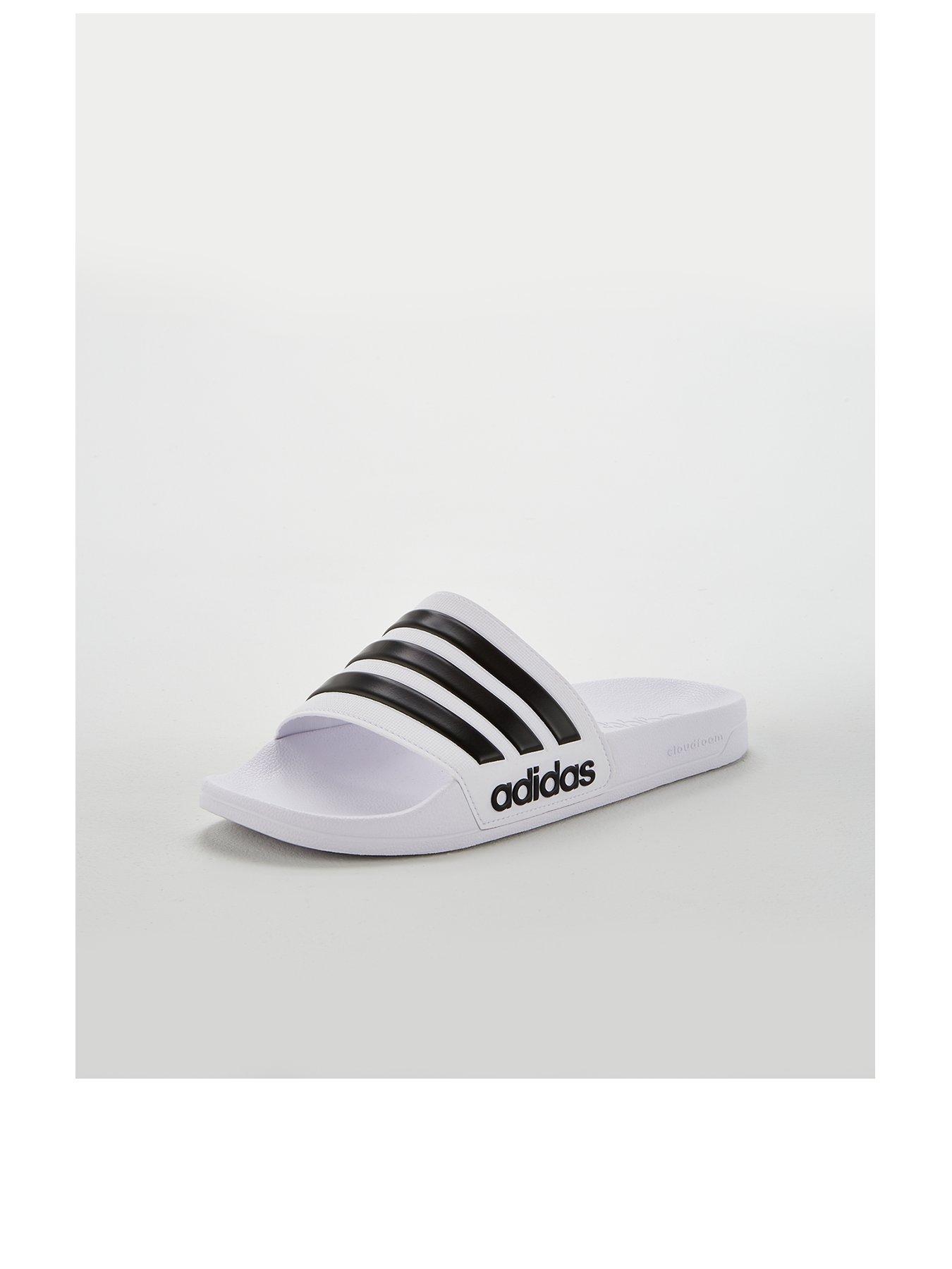 white sliders adidas