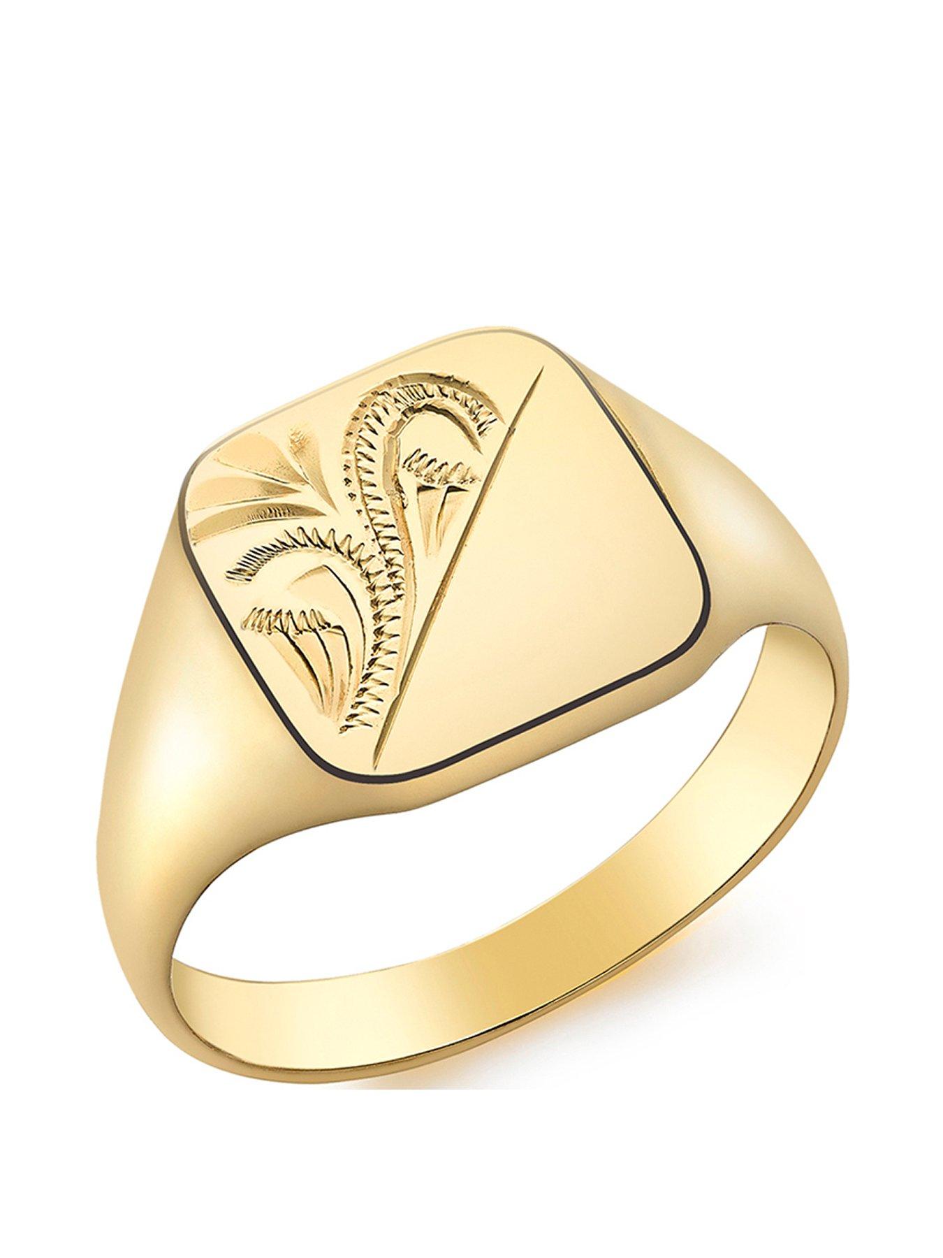 Jewellery & watches 9ct Gold Square Engraved Signet Ring