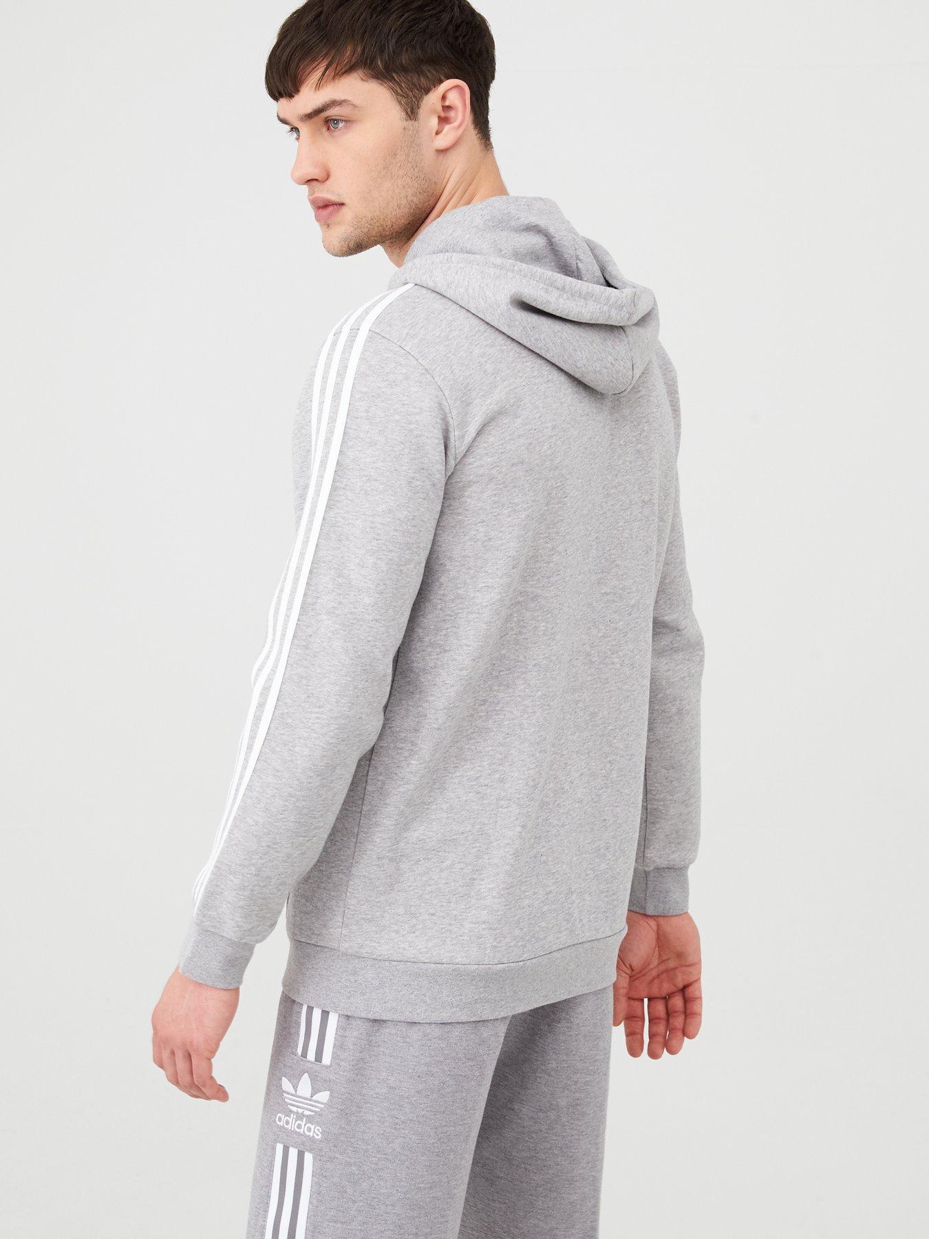 adidas originals three stripe zip thru hoodie in grey