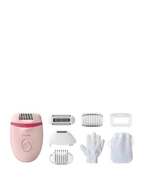 front image of philips-satinelle-essential-epilator-corded-hair-removal-with-5-accessories-bre28500