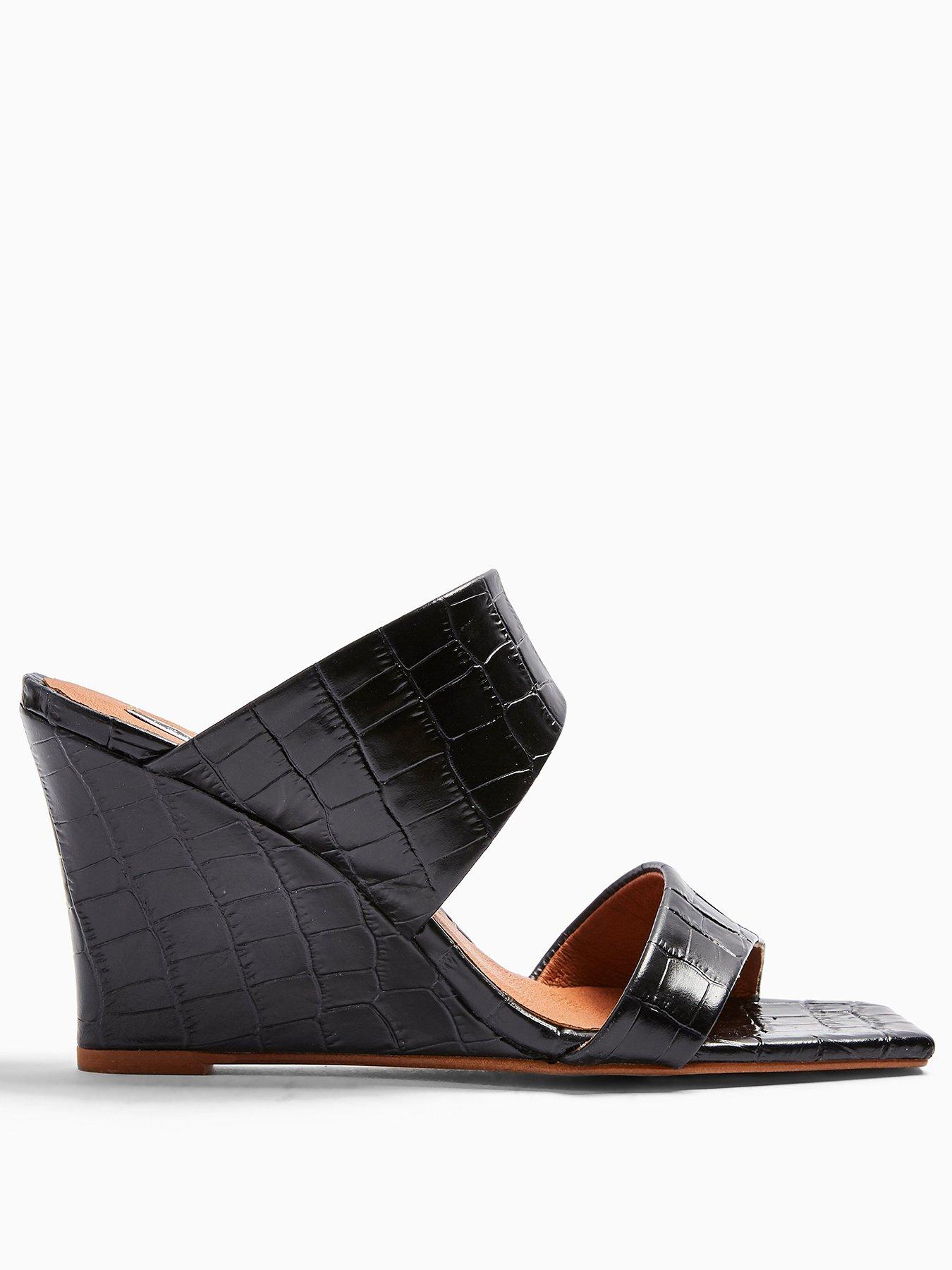 black wedge mules uk