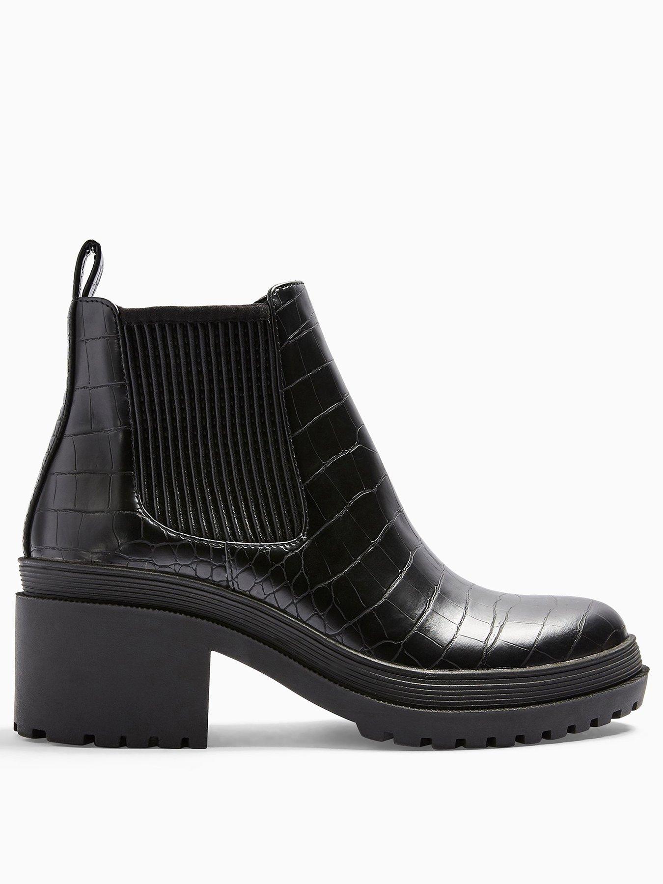 black croc chunky chelsea ankle boot