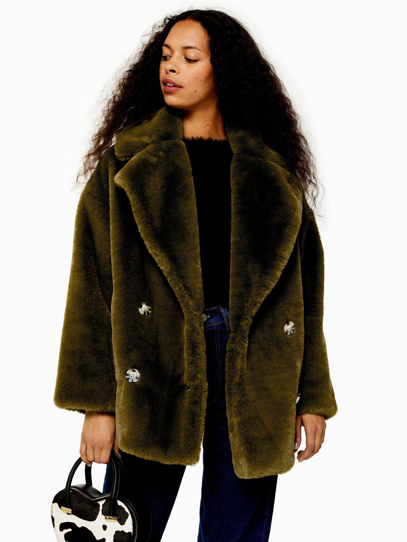 topshop green coat with fur