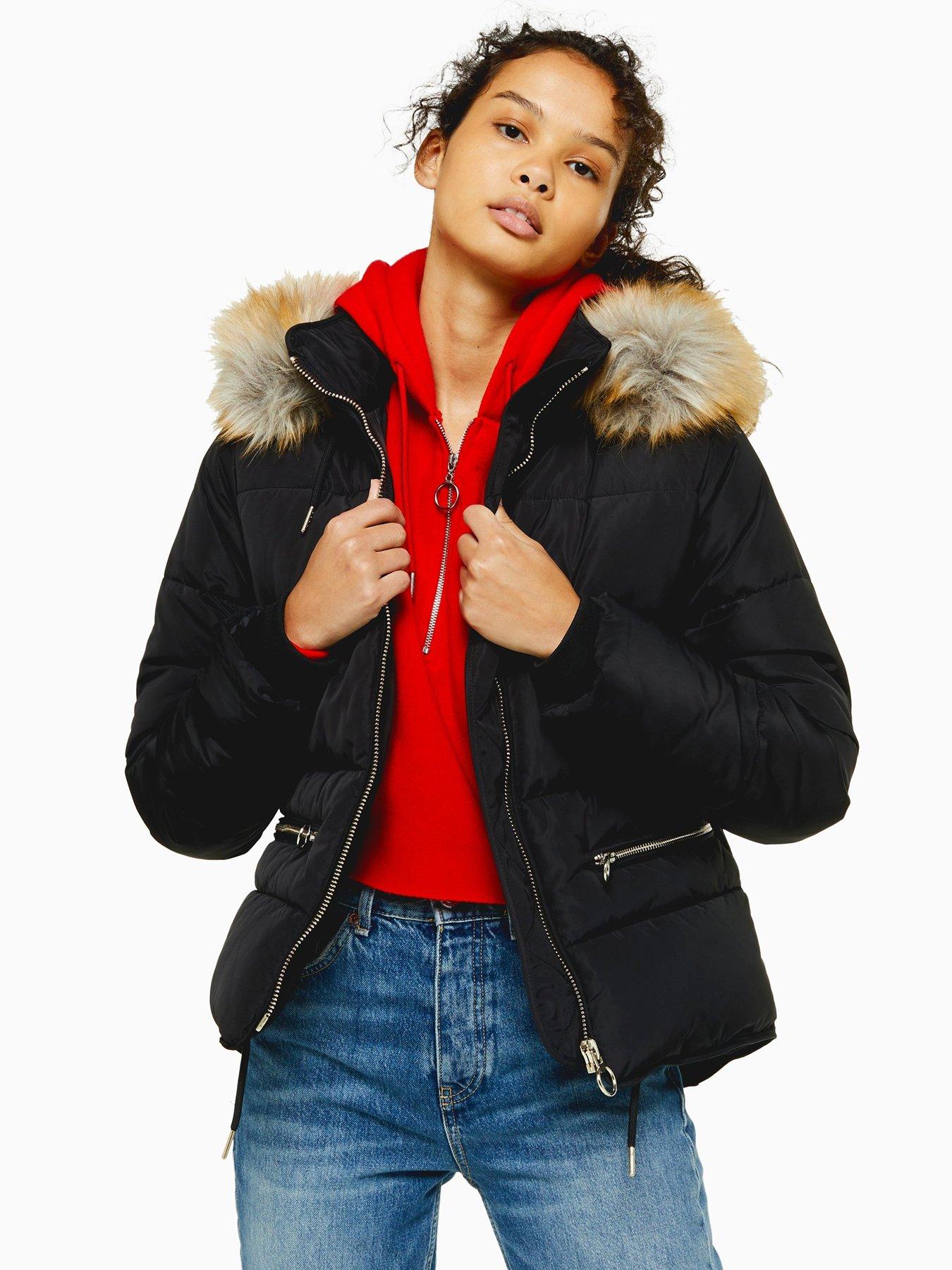 topshop faux fur hooded jacket