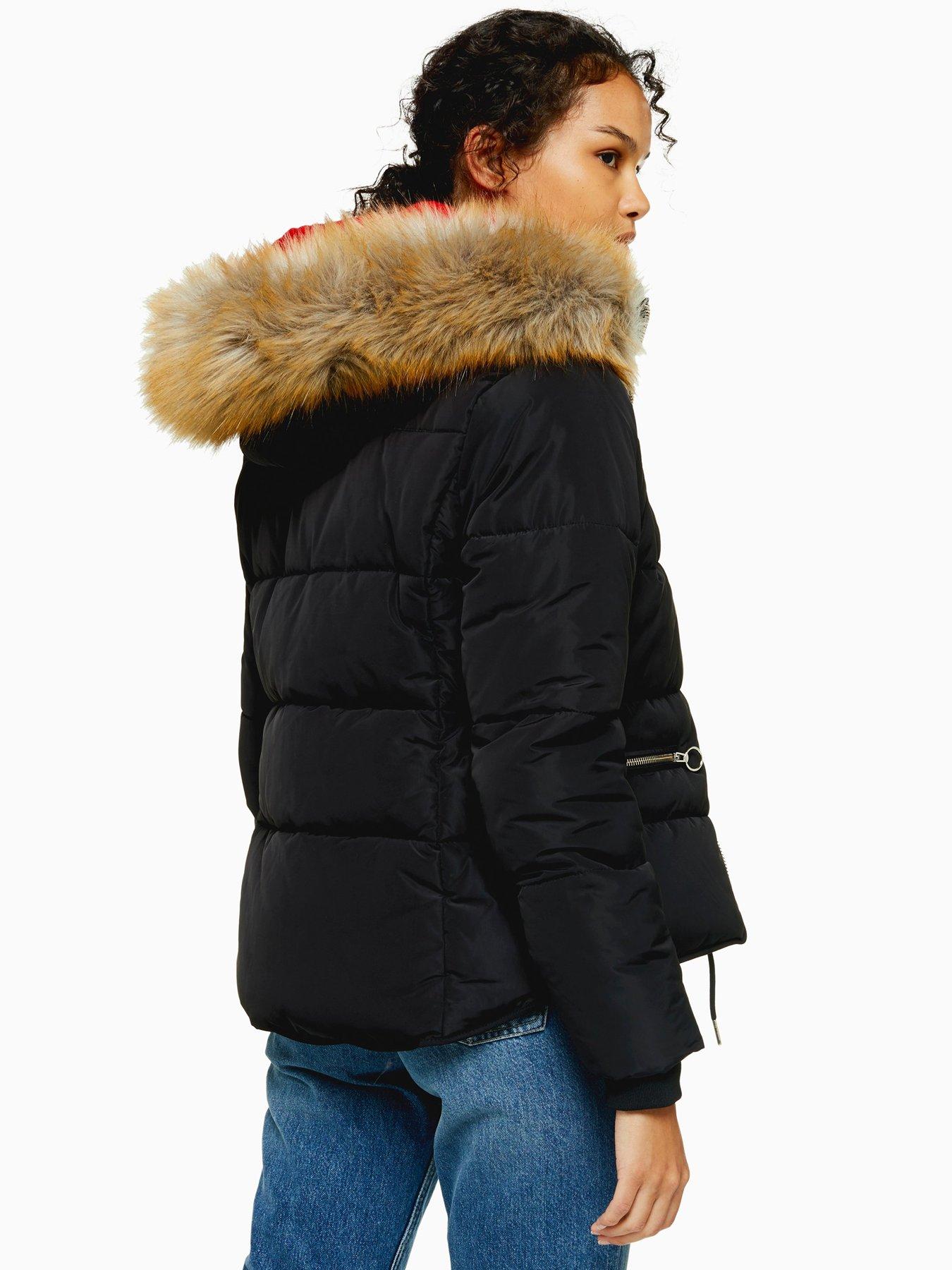 topshop faux fur hooded jacket