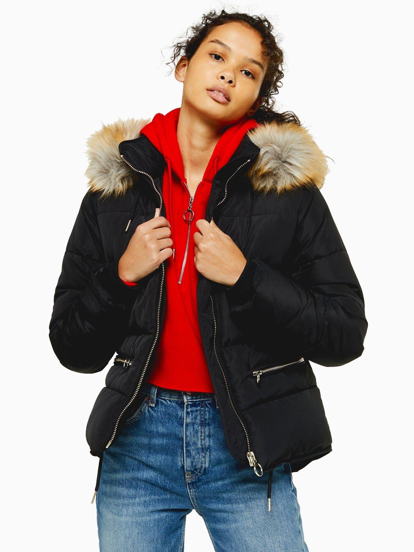 petite padded coat with hood