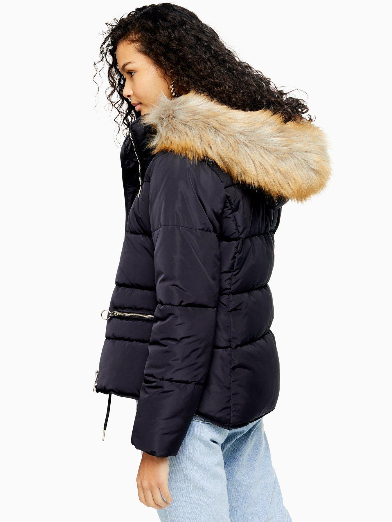 puffer jacket with fur hood topshop