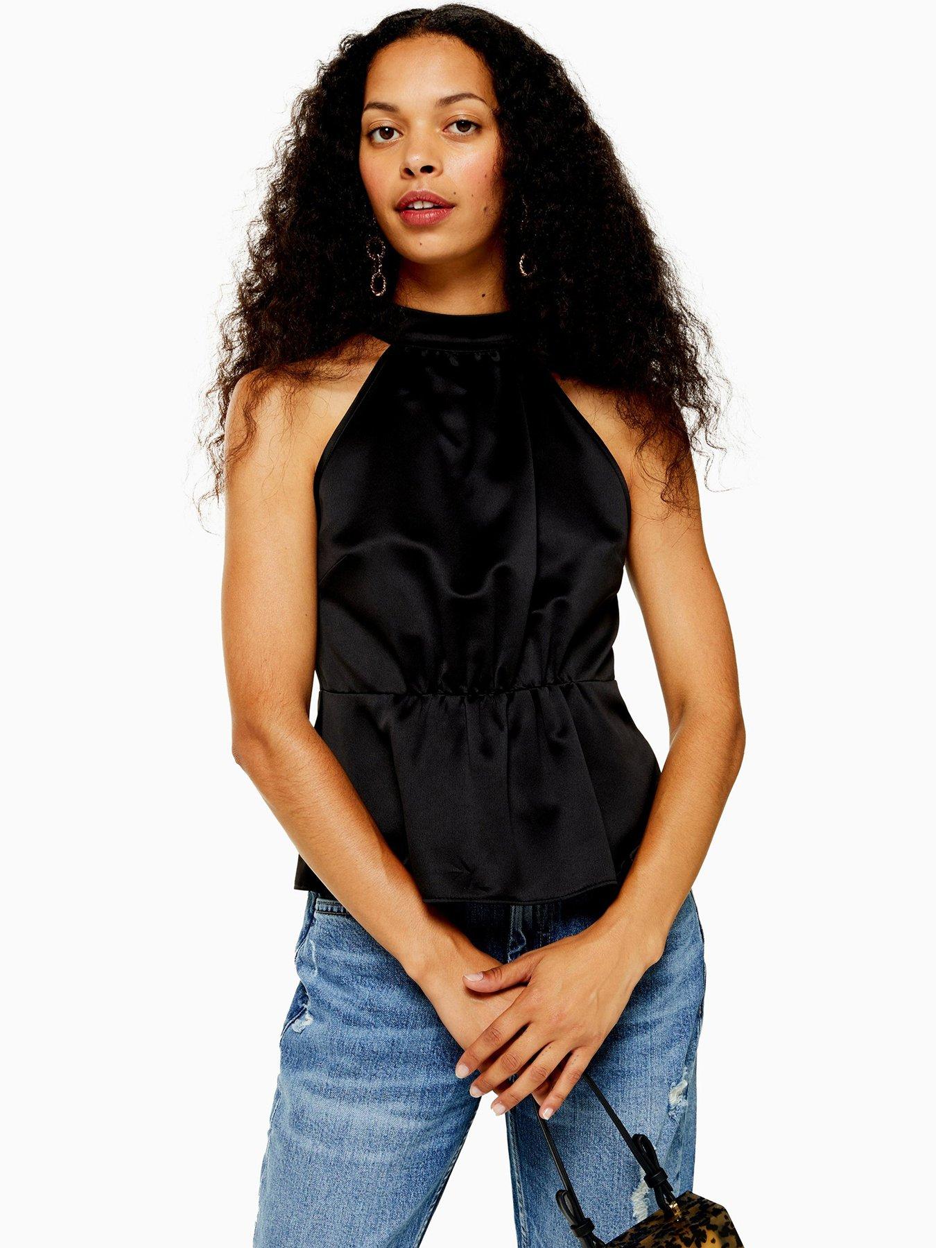 black satin halter neck top