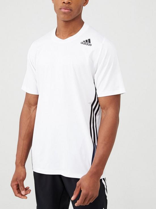 adidas Training 3 Stripe+ T-Shirt - White | very.co.uk