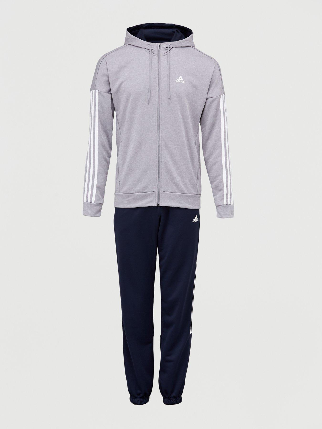 grey and navy adidas tracksuit