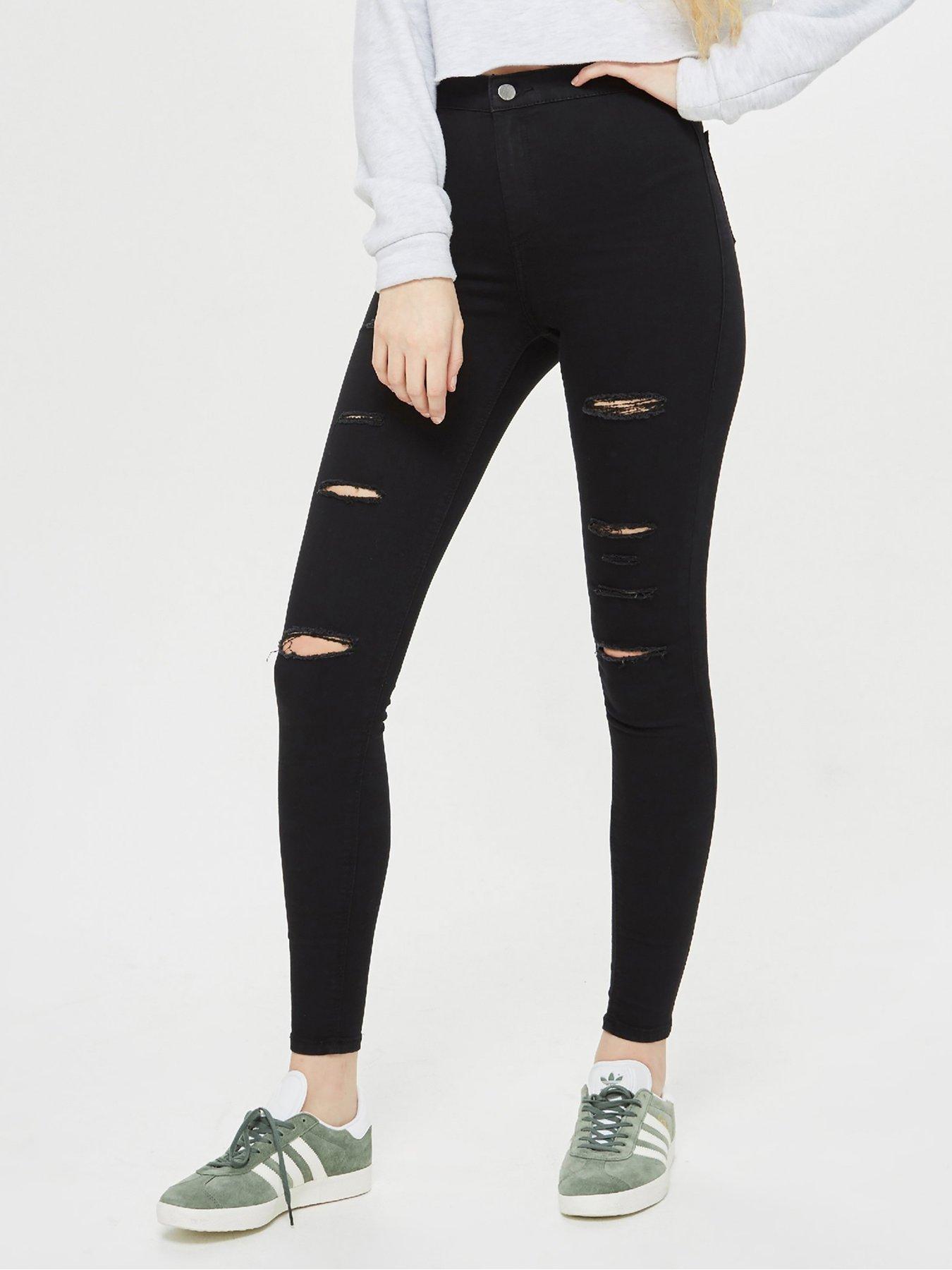 super high waisted black ripped jeans