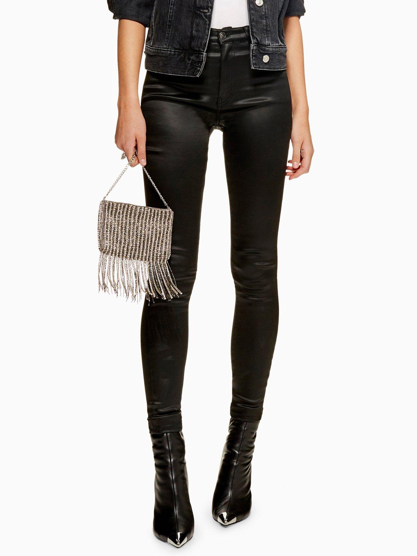 topshop black coated jeans