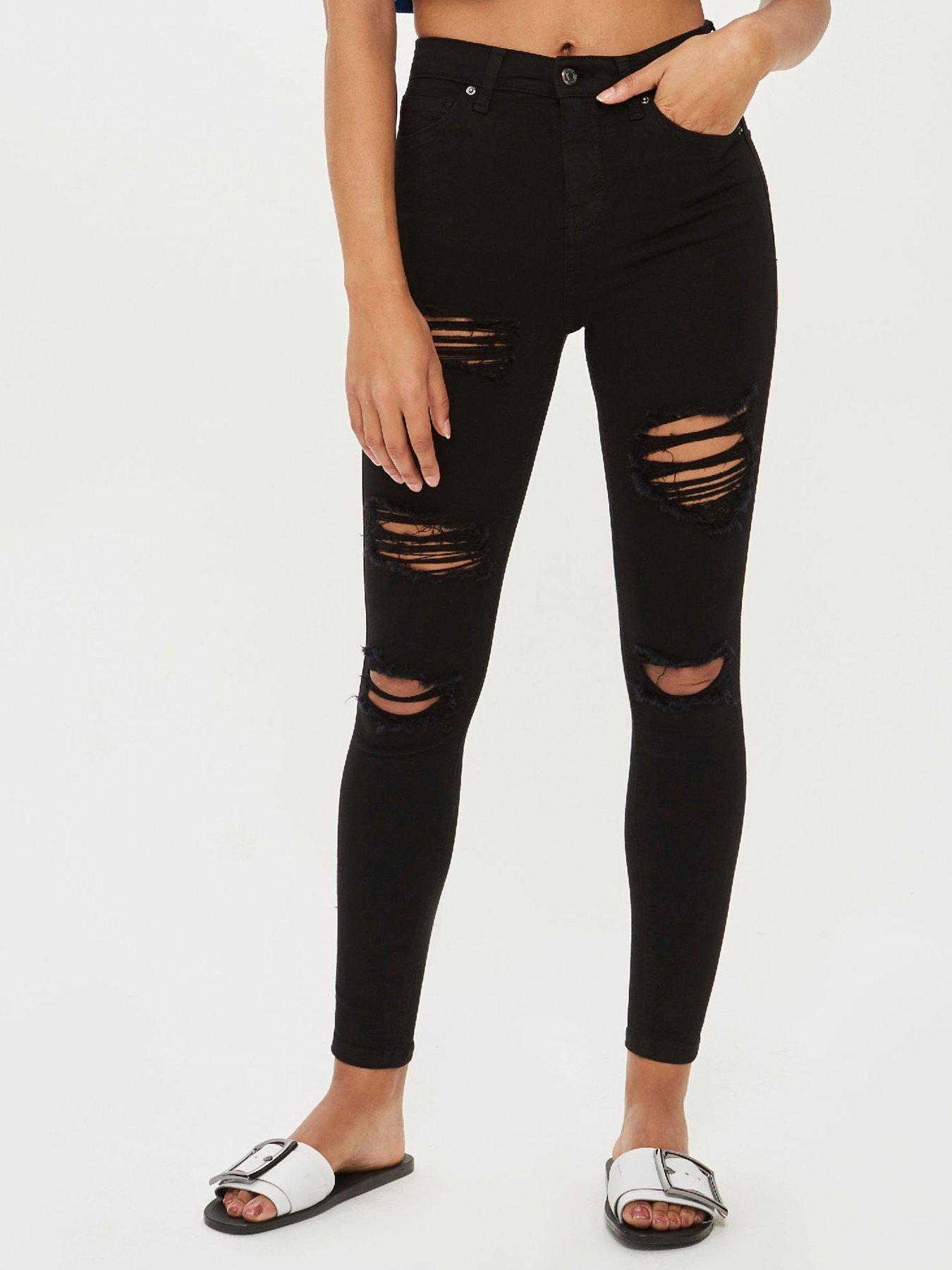 high rise black ripped jeans