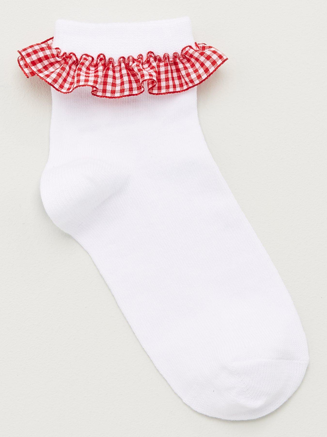 Image 2 of 3 of V by Very Girls 5 Pack Gingham Frill School Socks - Red