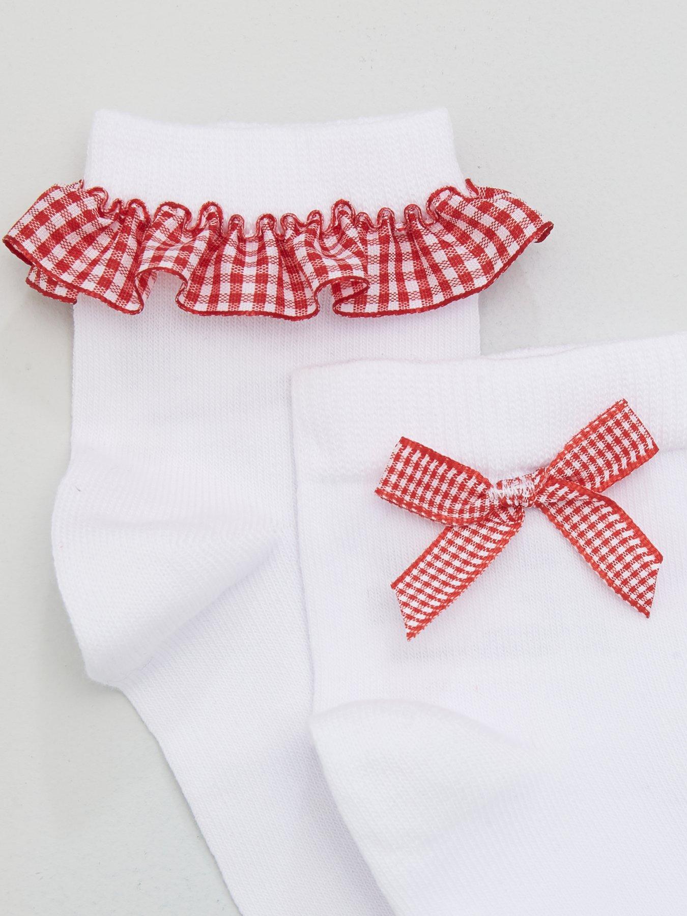 Image 3 of 3 of V by Very Girls 5 Pack Gingham Frill School Socks - Red