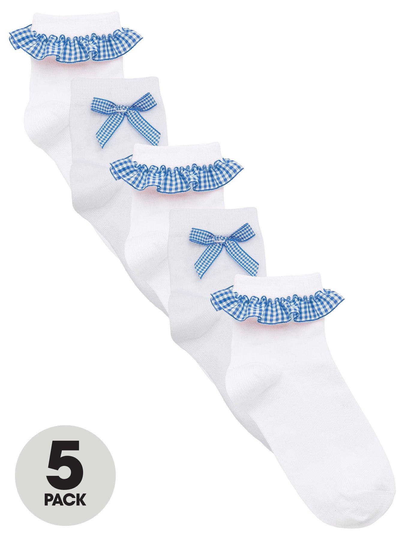 Image 1 of 3 of The Very Collection Girls 5 Pack Gingham Frill School Socks - White