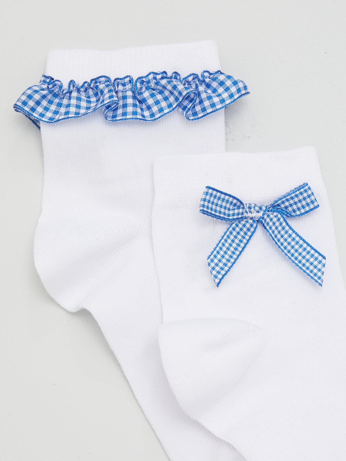 Image 3 of 3 of V by Very Girls 5 Pack Gingham Frill School Socks - White