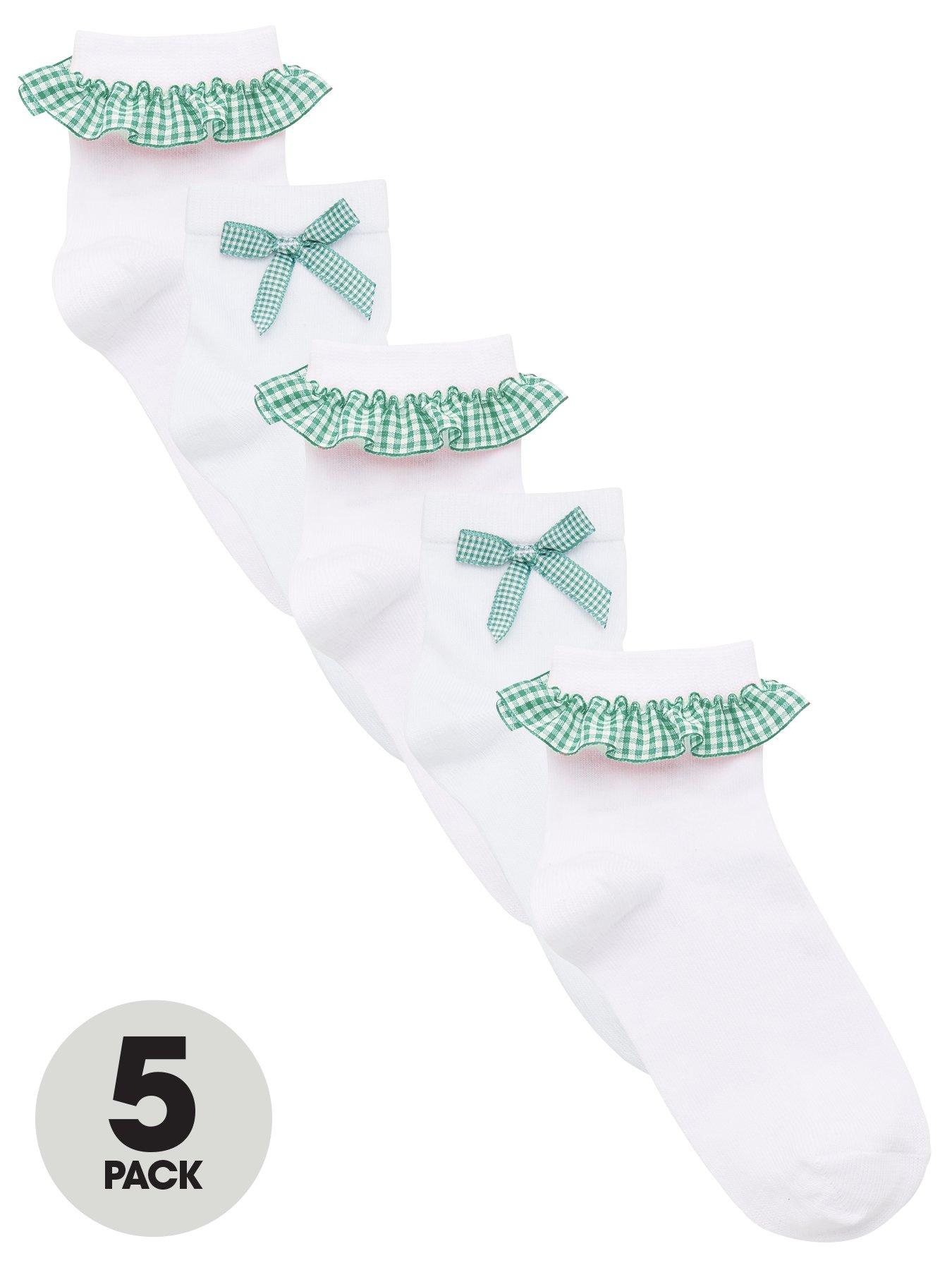 Image 1 of 3 of V by Very Girls 5 Pack Gingham Frill School Socks - Green