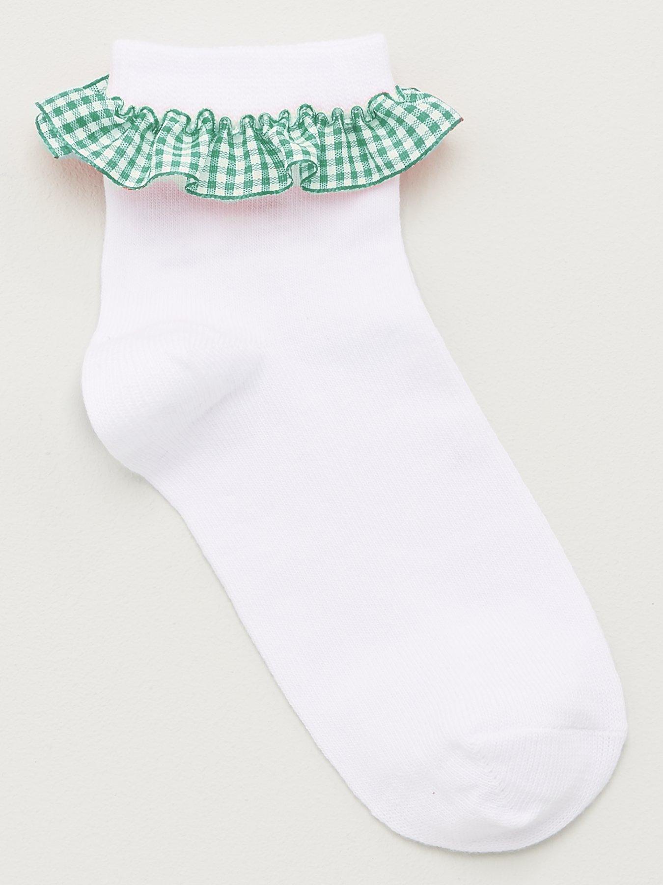 Image 2 of 3 of V by Very Girls 5 Pack Gingham Frill School Socks - Green