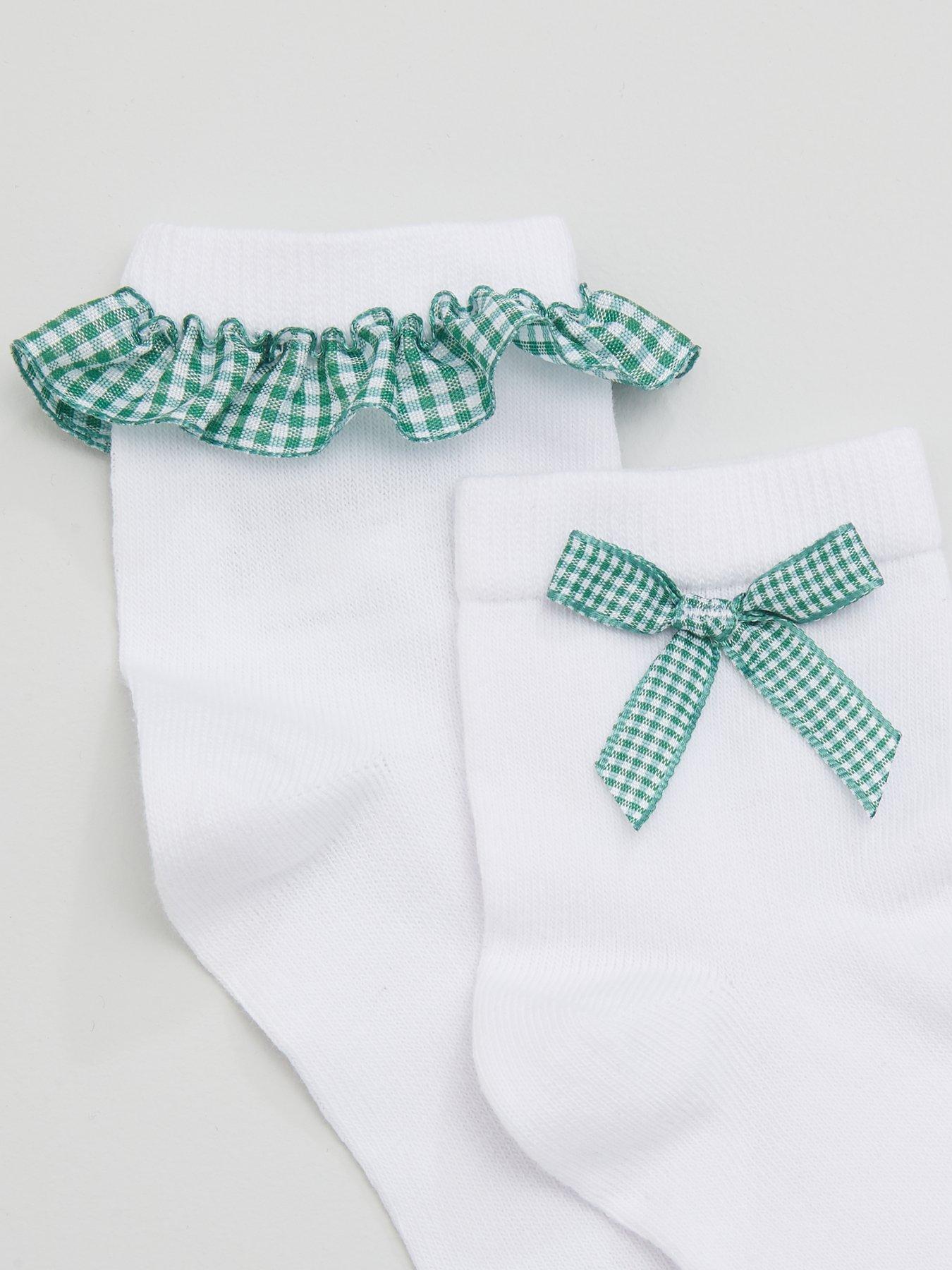 Image 3 of 3 of V by Very Girls 5 Pack Gingham Frill School Socks - Green