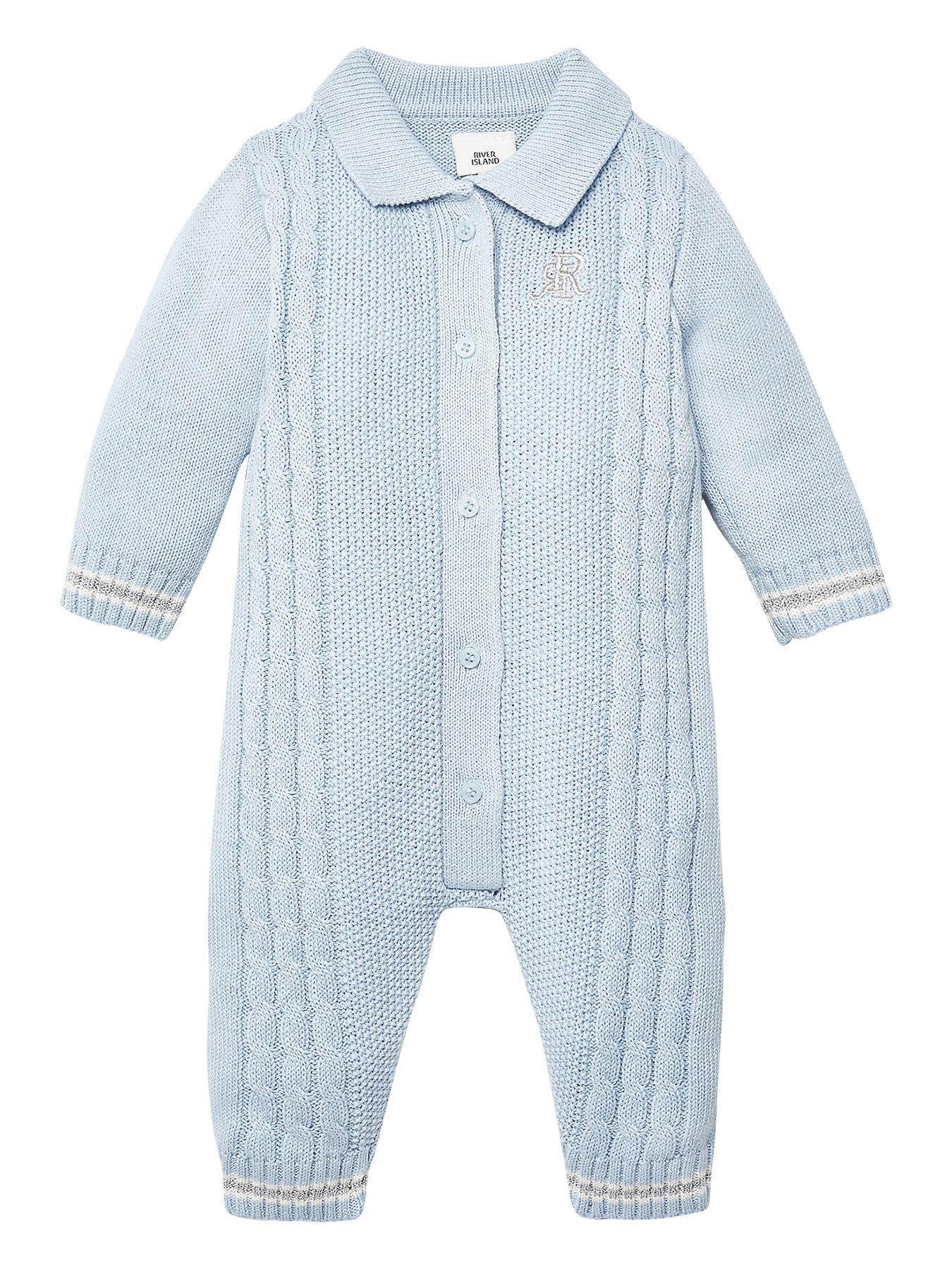 River Island Baby Baby Boys Button Front Knitted Baby Grow-Blue review