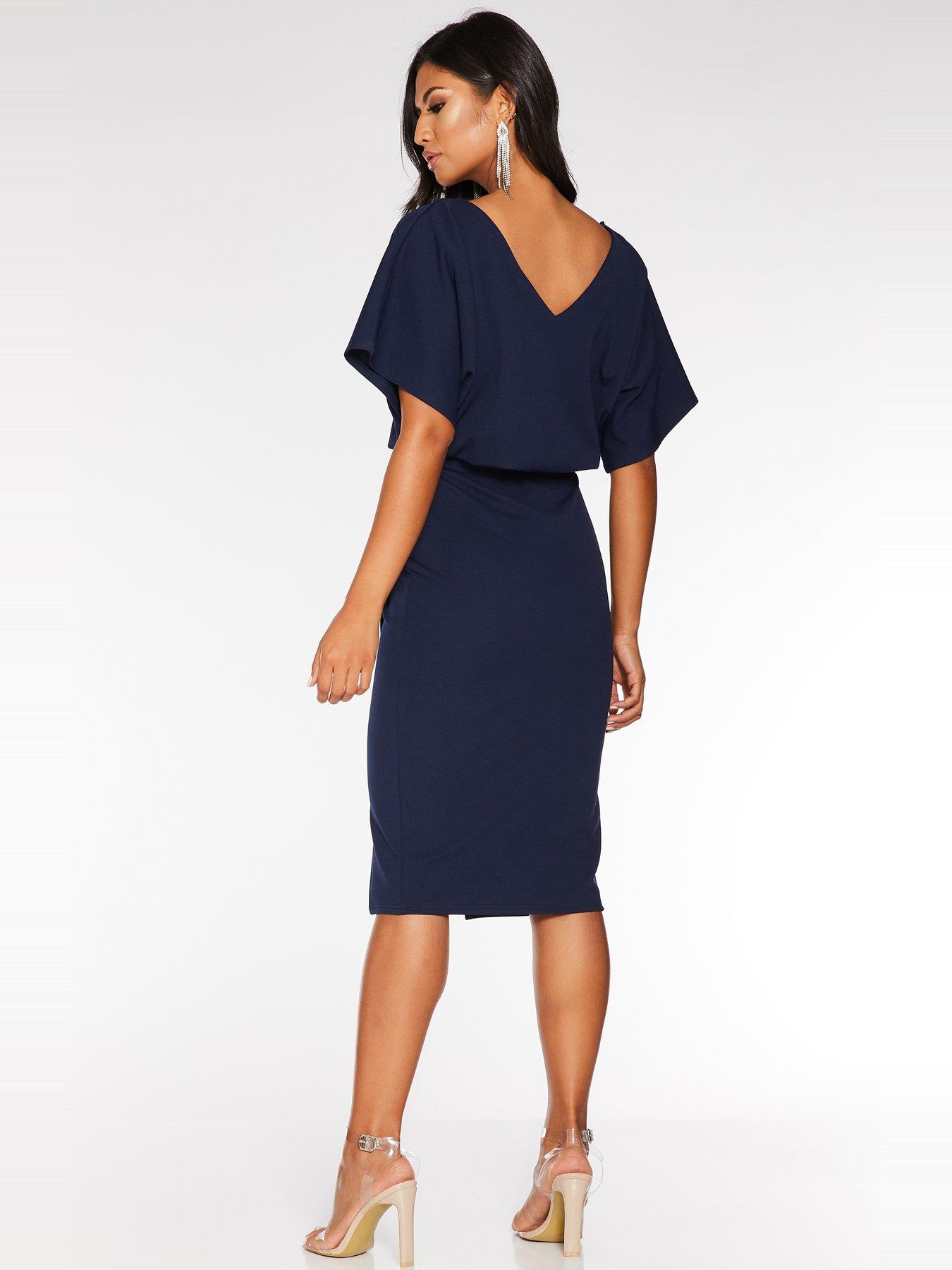 quiz black batwing belted dress