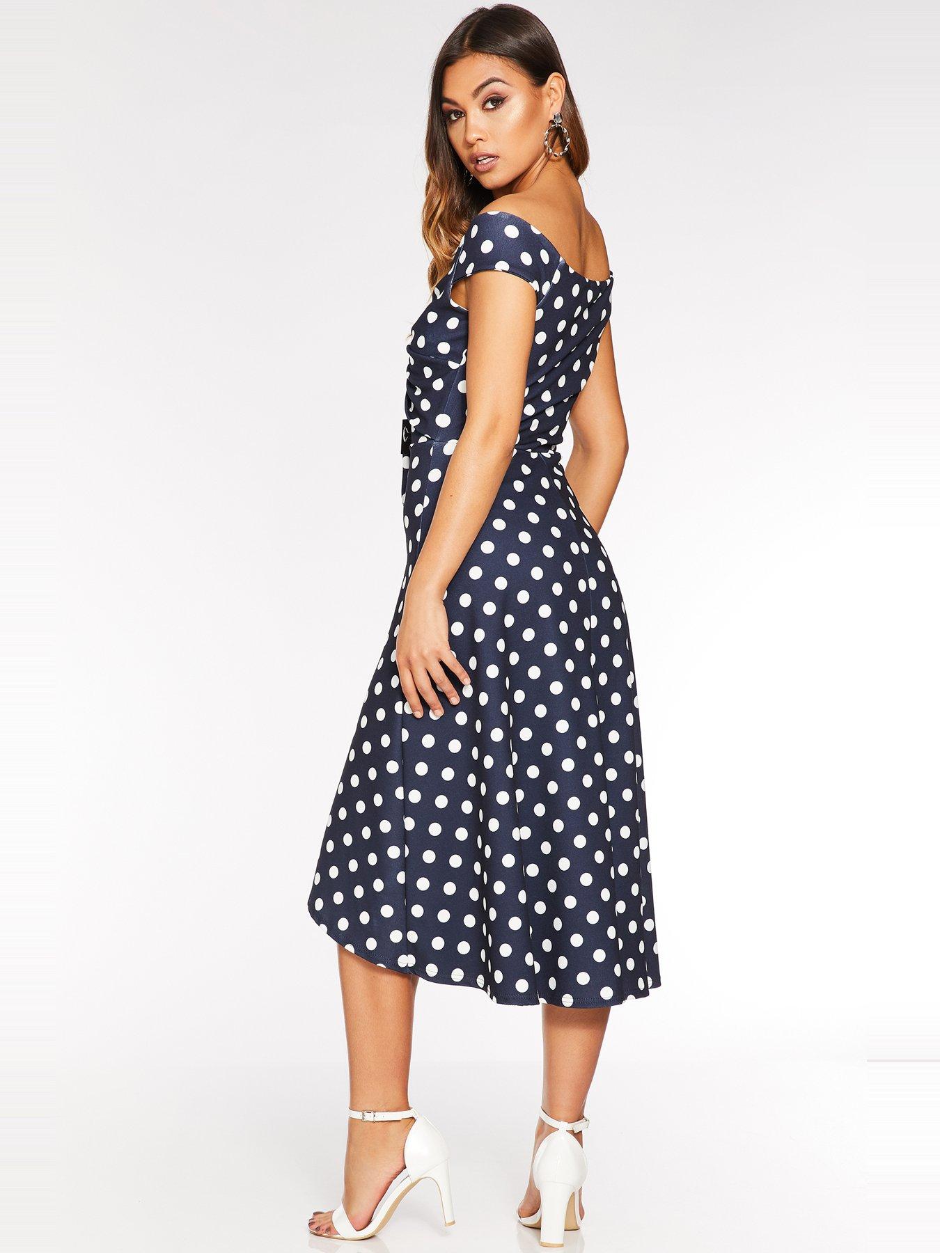 navy bardot knot front dip hem dress