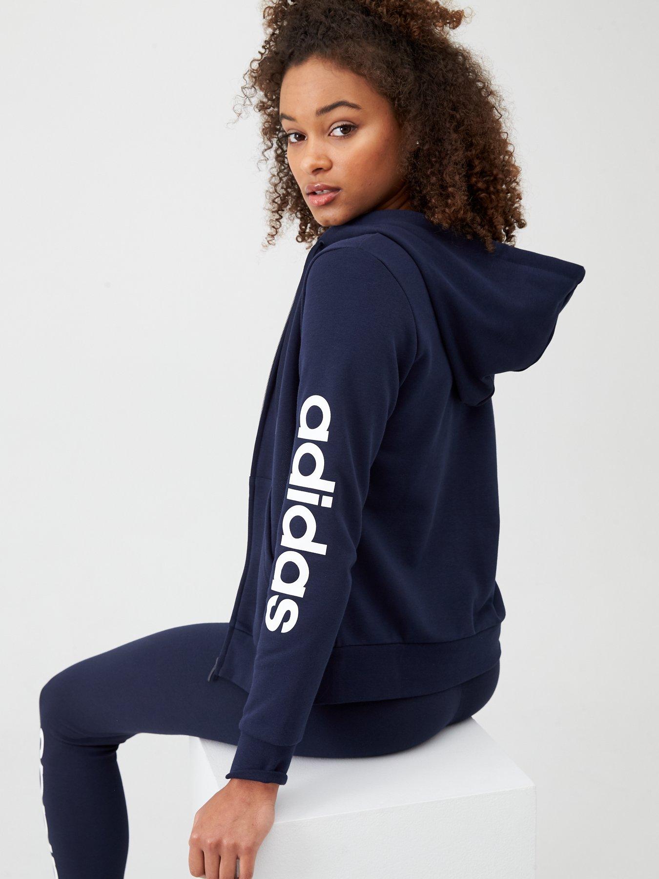 adidas Essentials Linear Full Zip Hoodie - Navy | very.co.uk