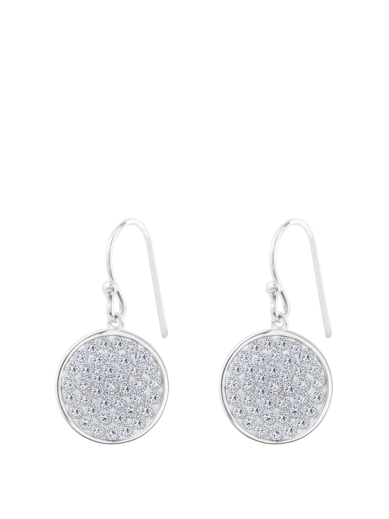 Image 1 of 4 of The Love Collection Sterling Silver Crystal Round Hook Drop Pave Earrings