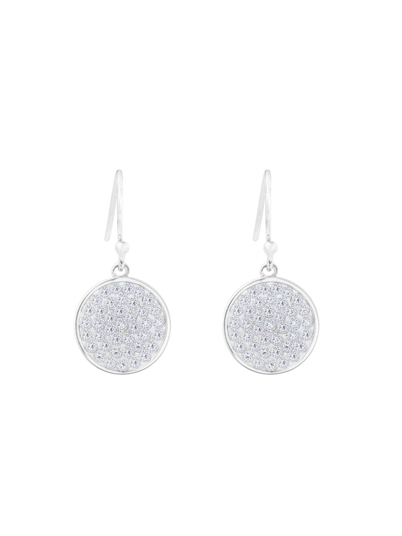 Image 3 of 4 of The Love Collection Sterling Silver Crystal Round Hook Drop Pave Earrings