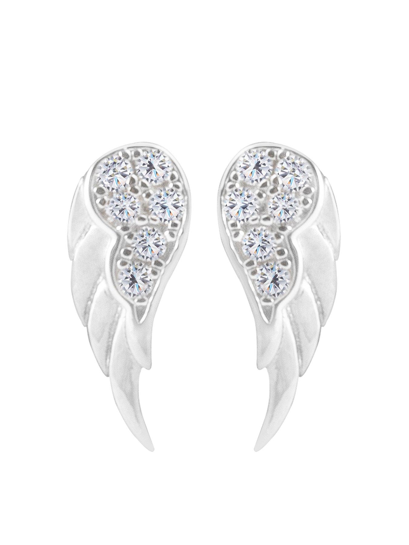Product photograph of The Love Silver Collection Sterling Silver Cubic Zirconia Angel Wing Stud Earrings from very.co.uk