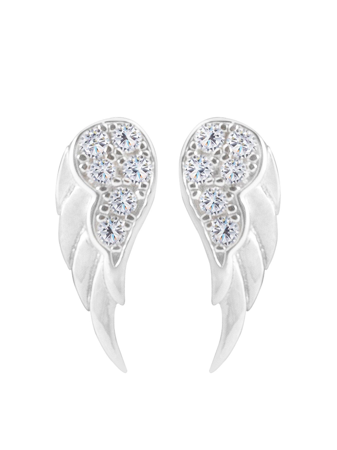 The Love Collection Sterling Silver Cubic Zirconia Angel Wing Stud Earrings