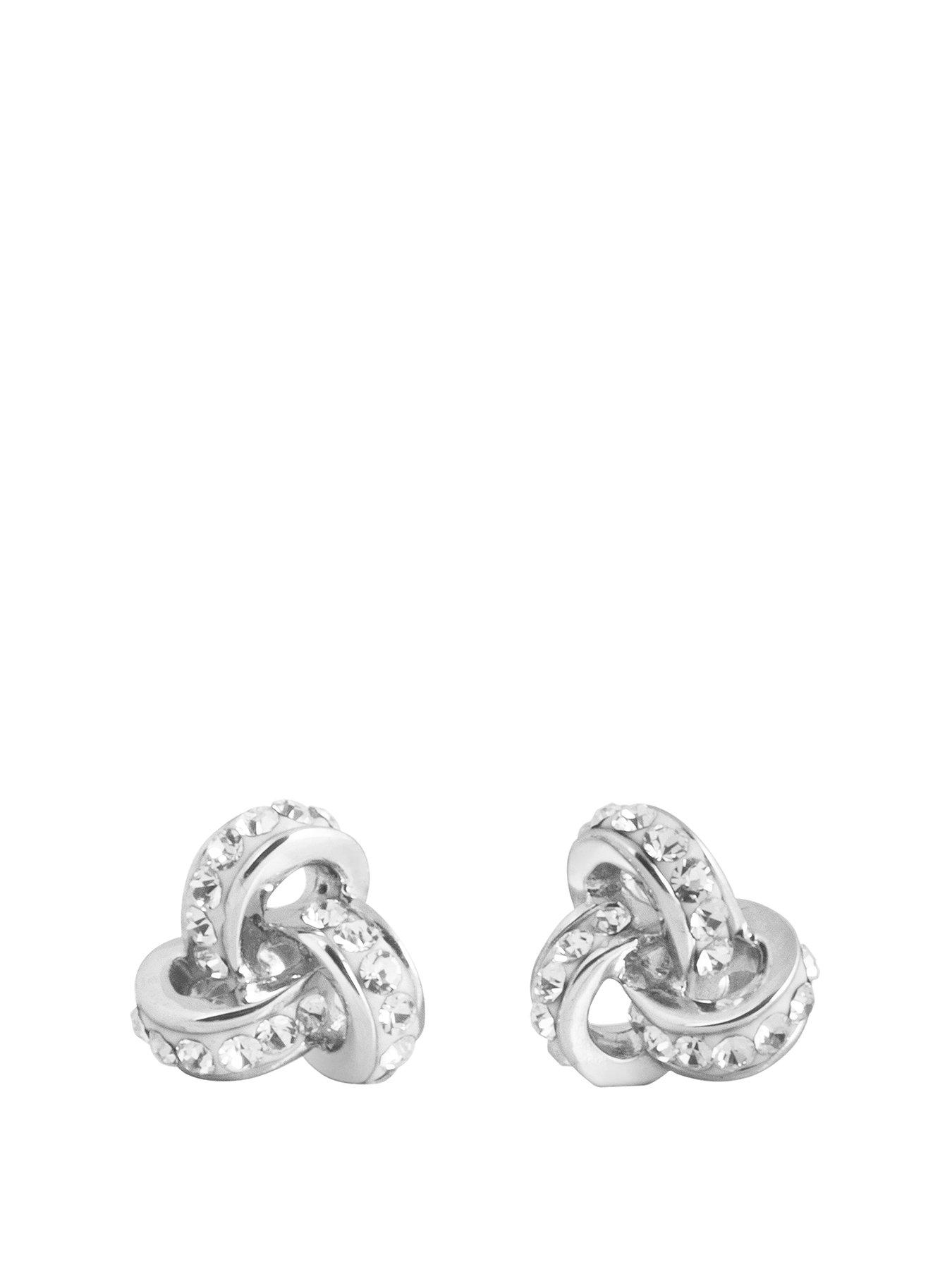 Image 1 of 4 of The Love Collection Sterling Silver Crystal Triple Knot Stud Earrings