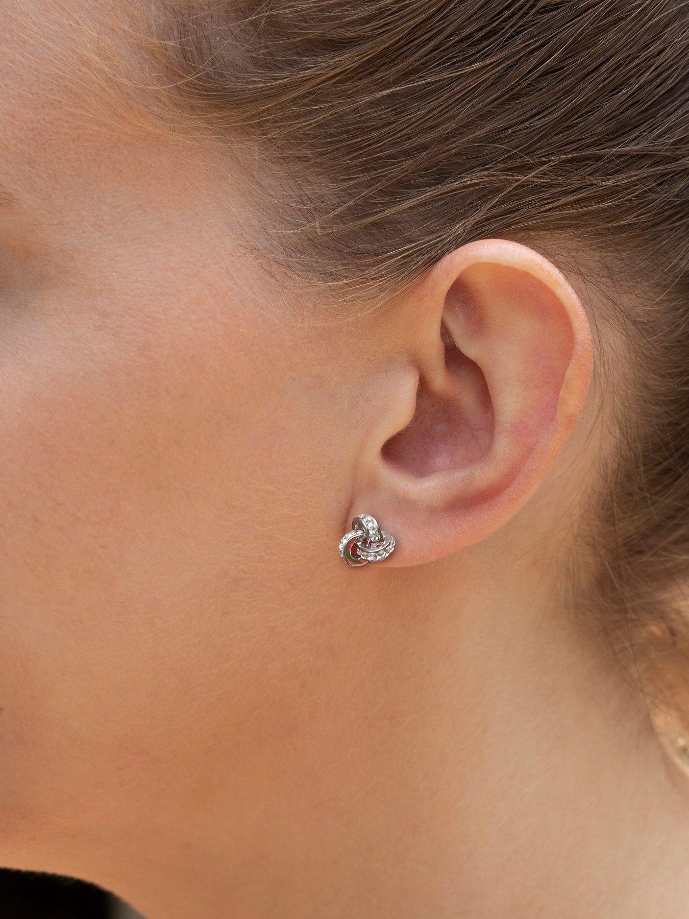 Image 2 of 4 of The Love Collection Sterling Silver Crystal Triple Knot Stud Earrings