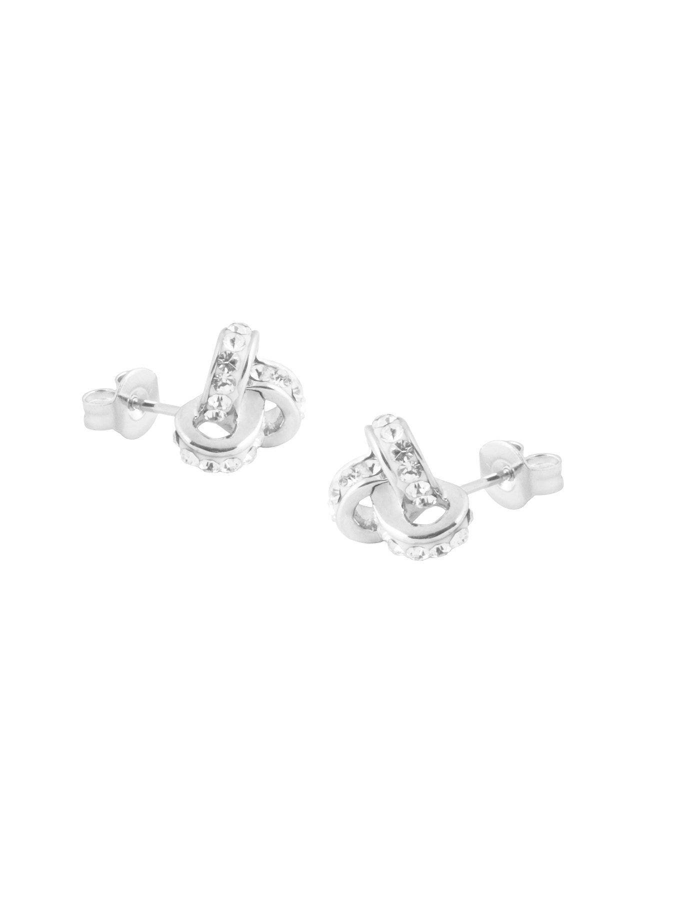 The Love Silver Collection Sterling Silver Crystal Triple Knot Stud ...