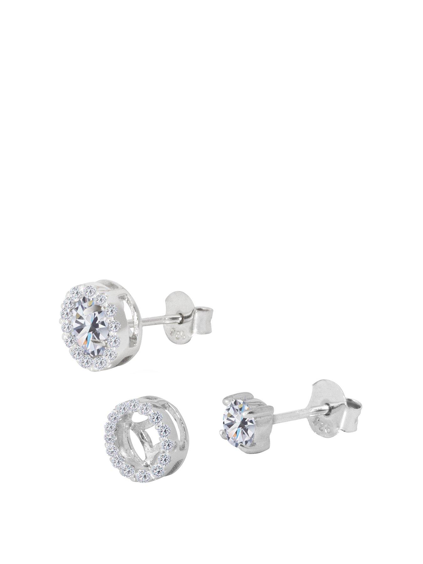 Product photograph of The Love Silver Collection Sterling Silver Cubic Zirconia Interchangeable Halo Solitaire Stud Earrings from very.co.uk