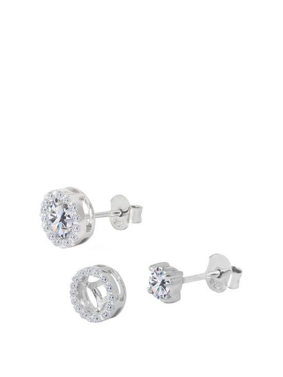 front image of the-love-silver-collection-sterling-silver-cubic-zirconia-interchangeable-halo-solitaire-stud-earrings