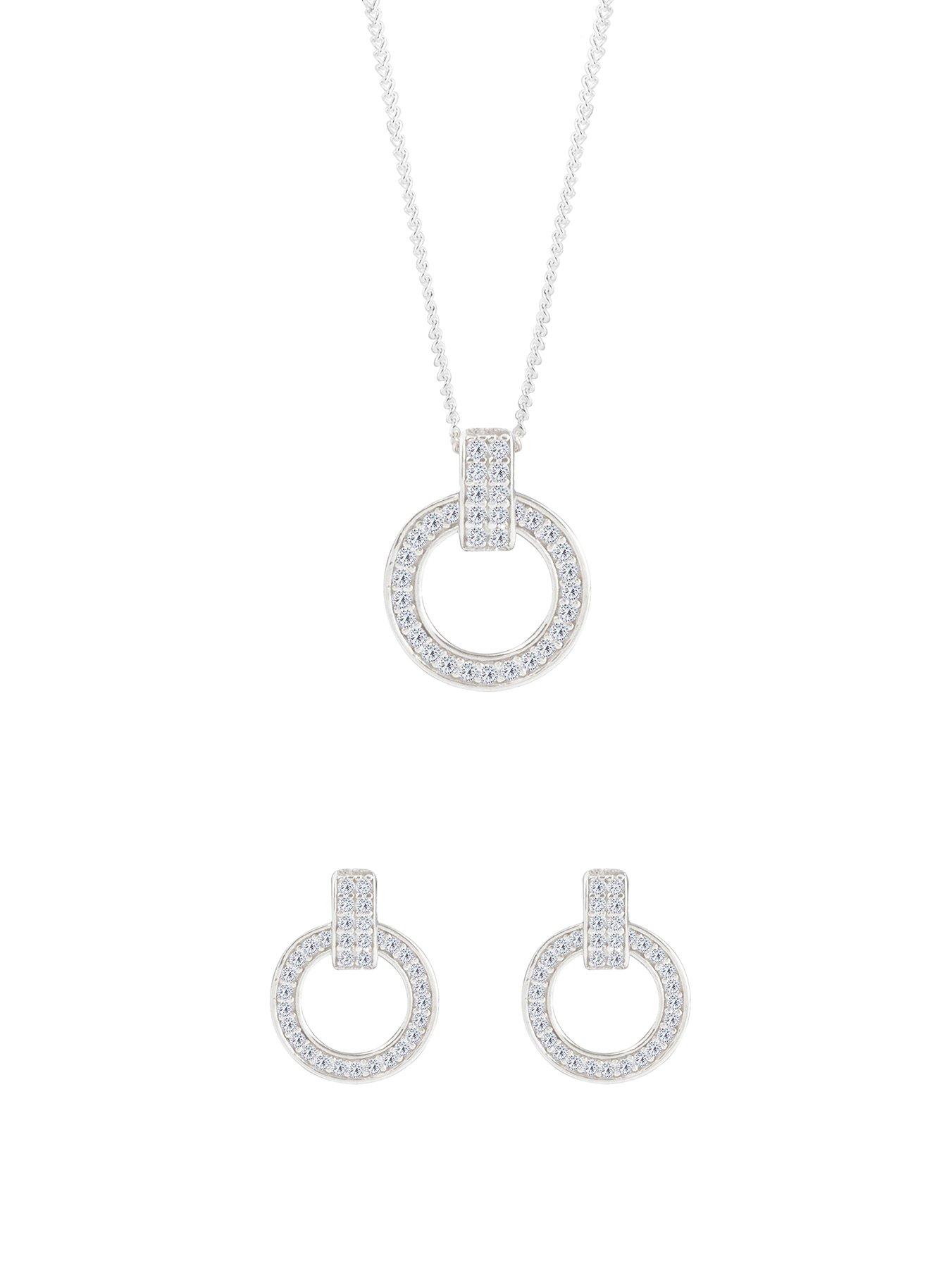 undefined Sterling Silver Cubic Zirconia Round Earrings and Pendant Set