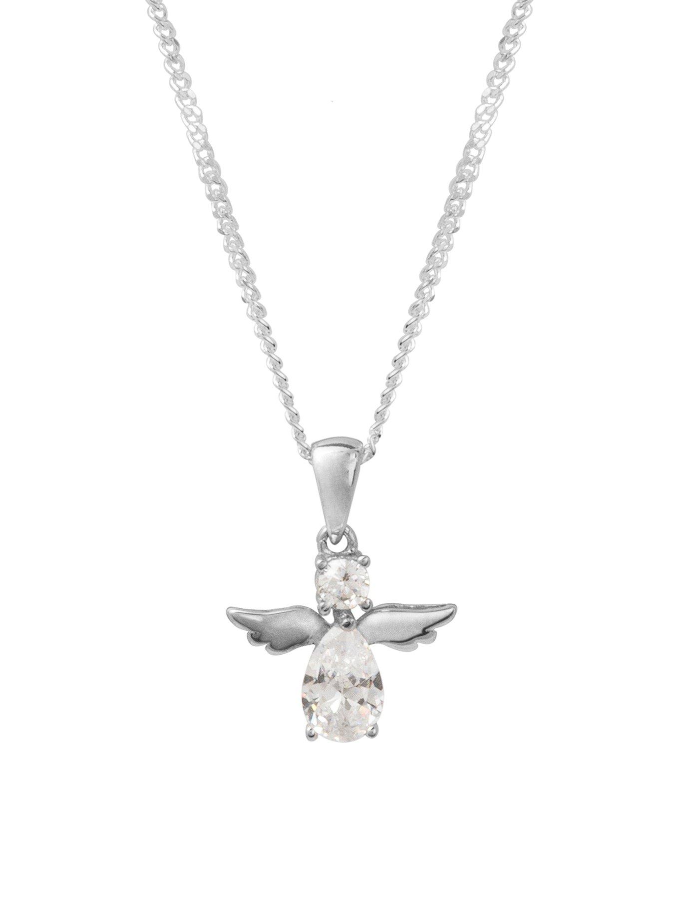 The Love Collection Sterling Silver Cubic Zirconia Angel Pendant Necklace