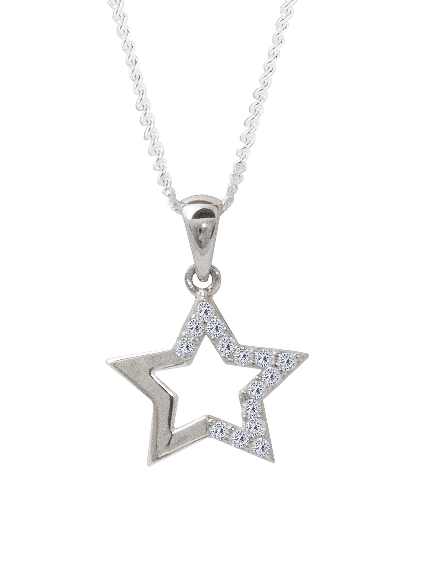 Product photograph of The Love Silver Collection Sterling Silver Cubic Zirconia Star Pendant Necklace from very.co.uk