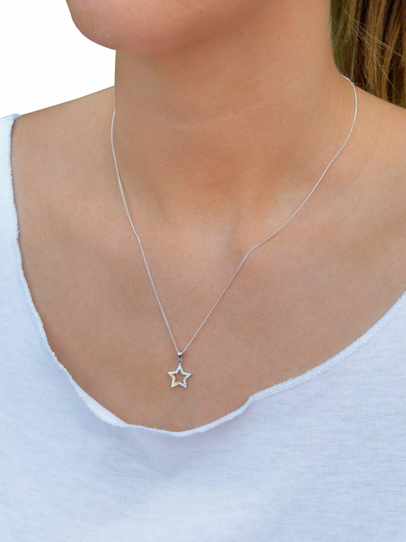 Image 2 of 4 of The Love Collection Sterling Silver Cubic Zirconia Star Pendant Necklace