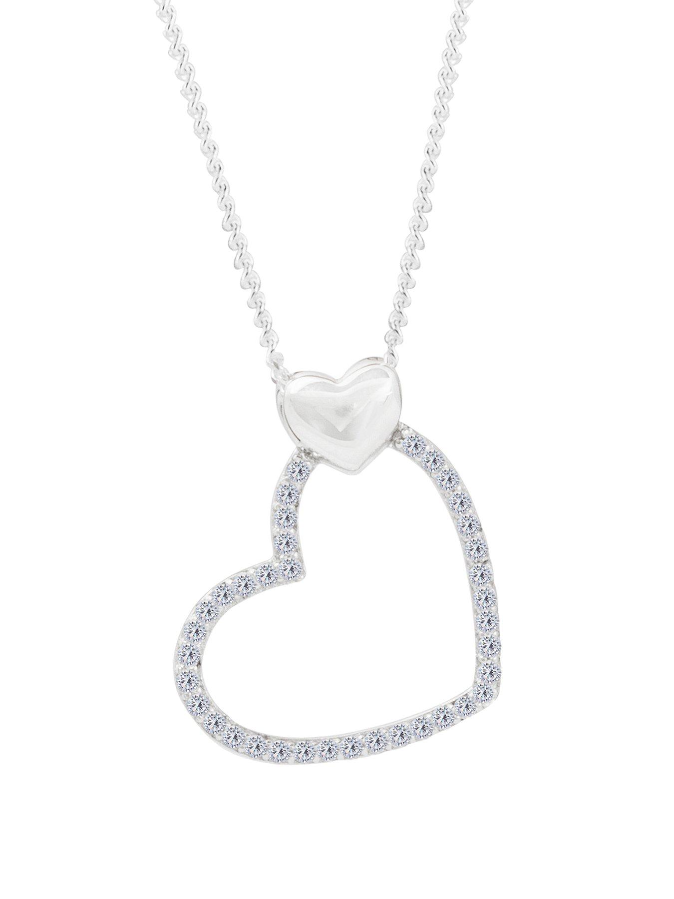 undefined Sterling Silver Cubic Zirconia Double Heart Pendant Necklace