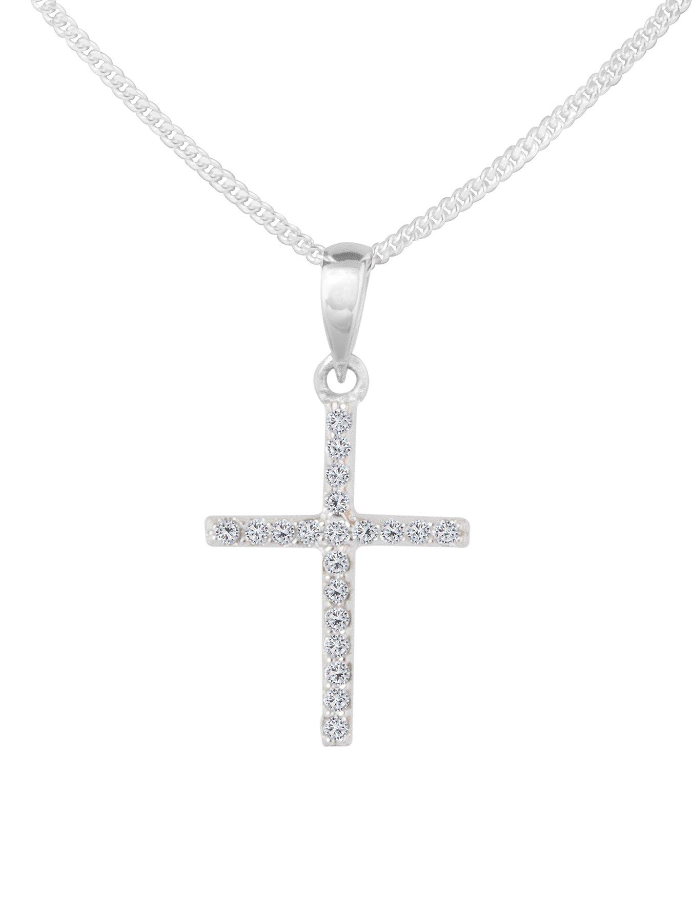 Product photograph of The Love Collection Sterling Silver Cubic Zirconia Cross Pendant Necklace from very.co.uk
