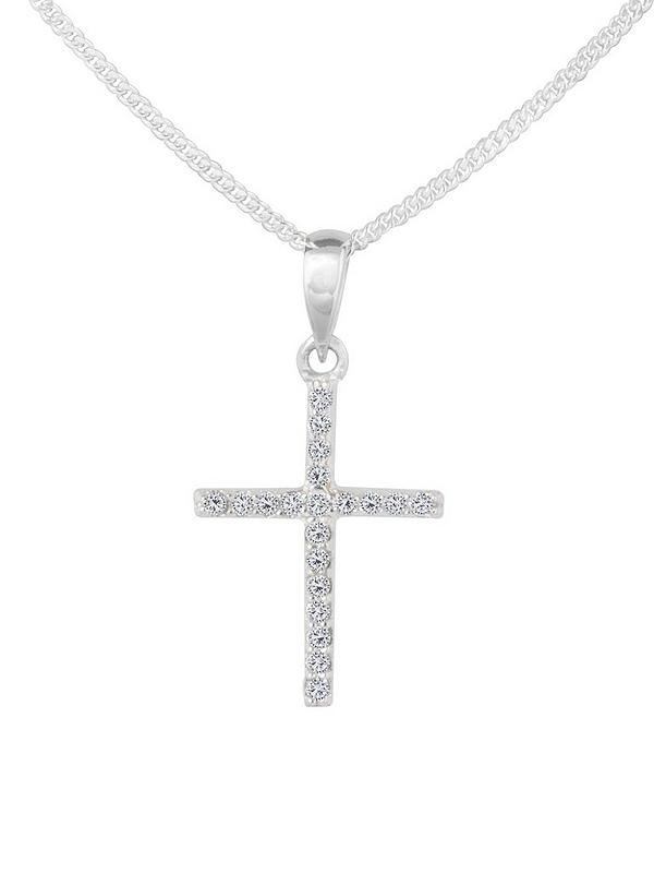 Sterling Silver Cubic Zirconia Cross Pendant Necklace
