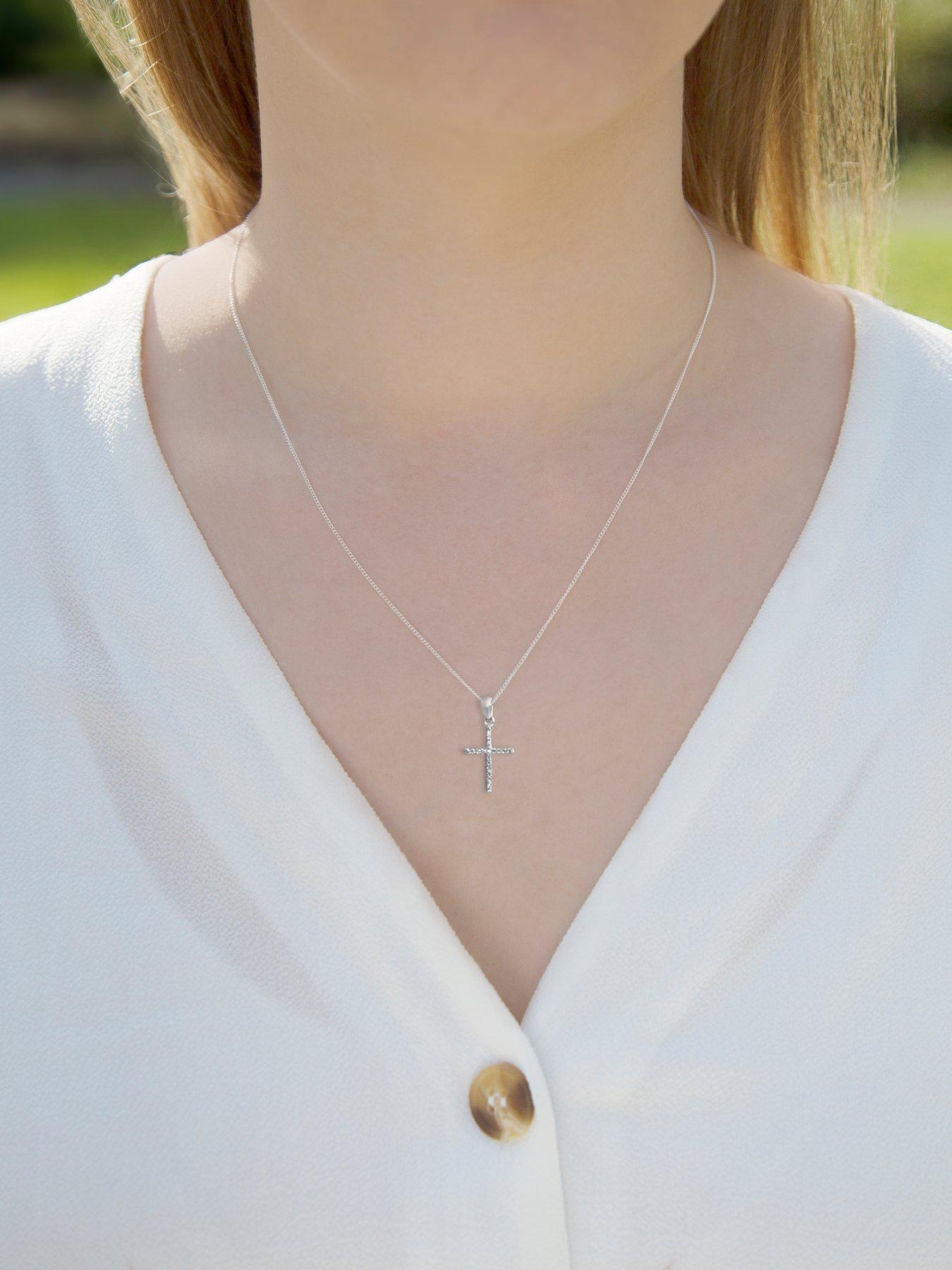 Image 2 of 4 of The Love Collection Sterling Silver Cubic Zirconia Cross Pendant Necklace