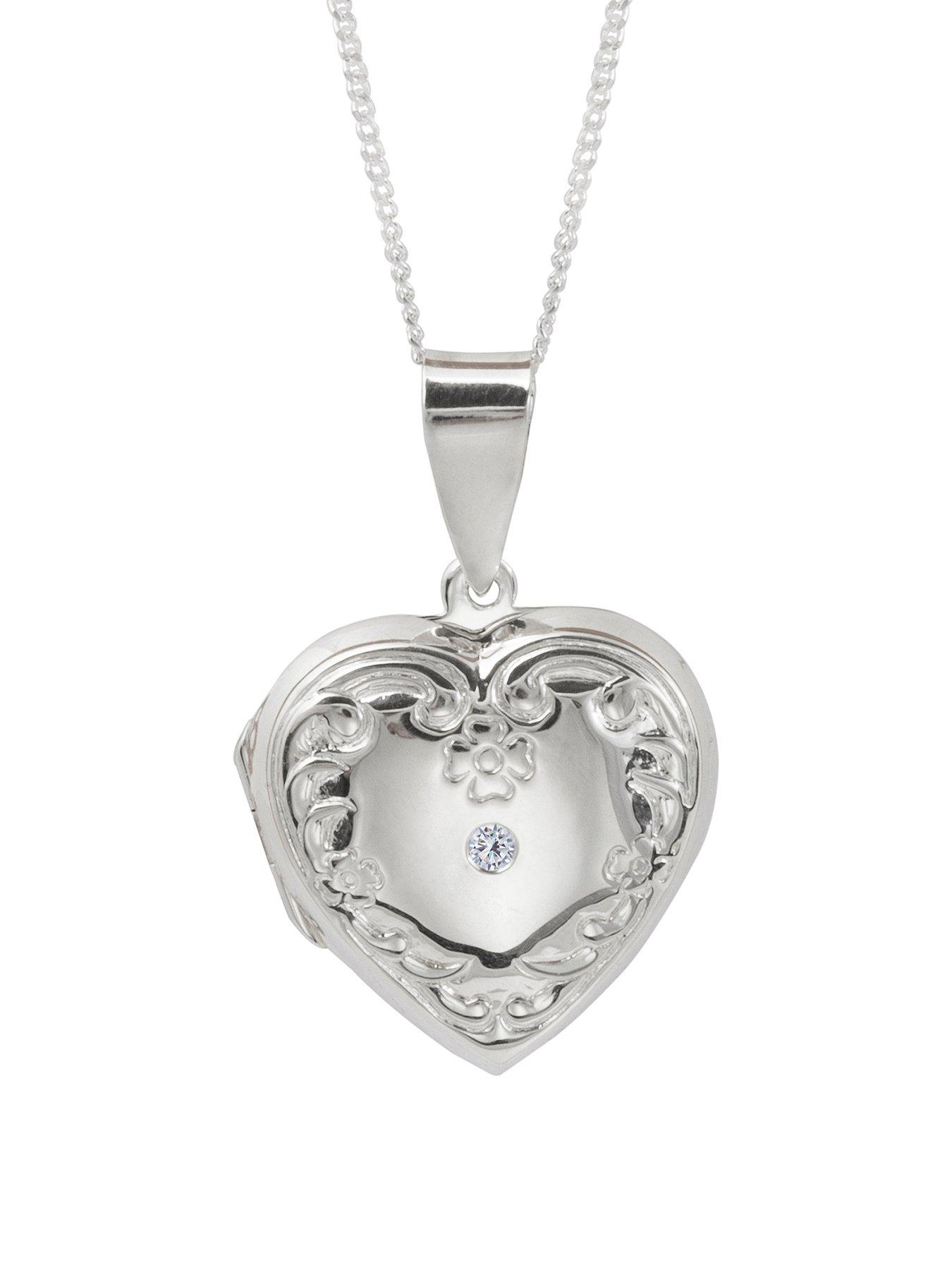 The Love Silver Collection Sterling Silver Cubic Zirconia Heart Locket Pendant Necklace Very Co Uk