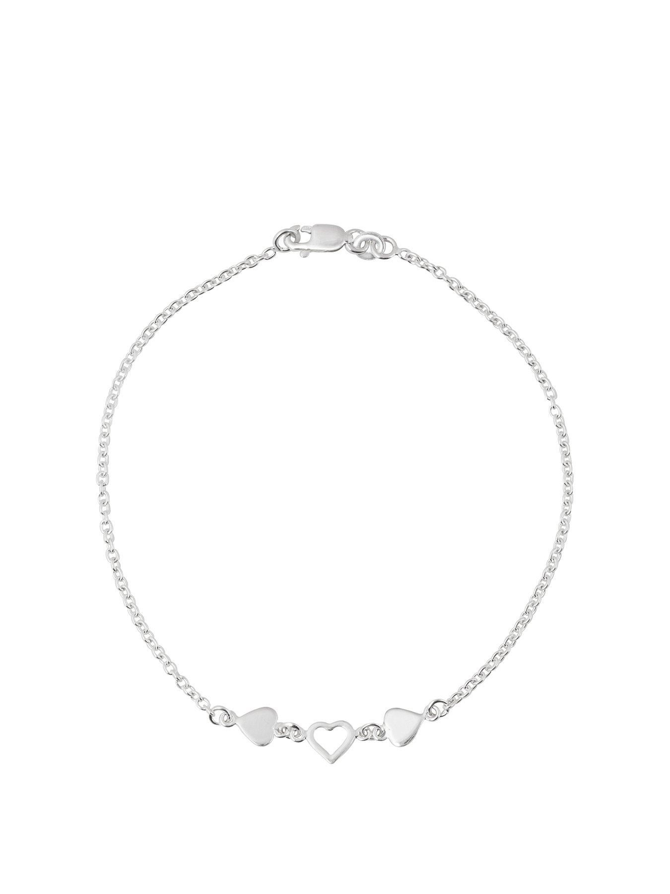 The Love Collection Sterling Silver Triple Heart Single Anklet